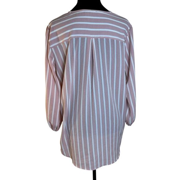 Adrianna Papell Blouse | Pink and White Stripe | Size Medium | Vertical Striped - Picture 2 of 4